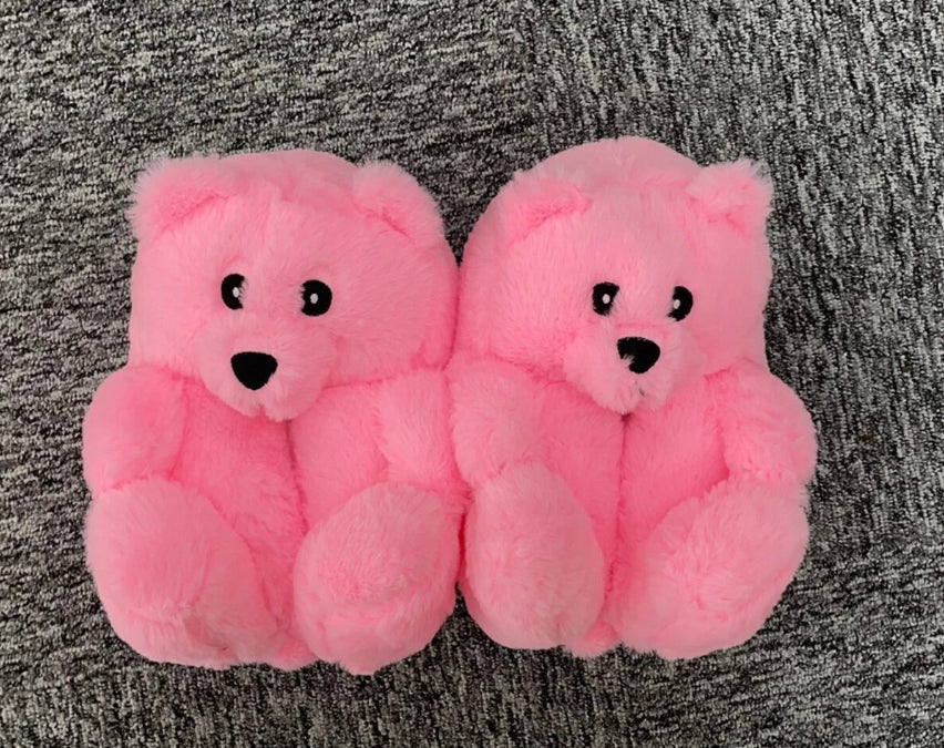 Fluffy Teddy Bear Slippers: Children 7-12